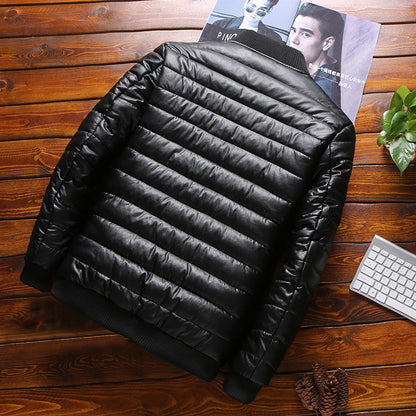 Men’s Black Bomber Genuine Sheepskin Quilted Thick Fashionable Casual Lightweight Puffer Leather Jacket