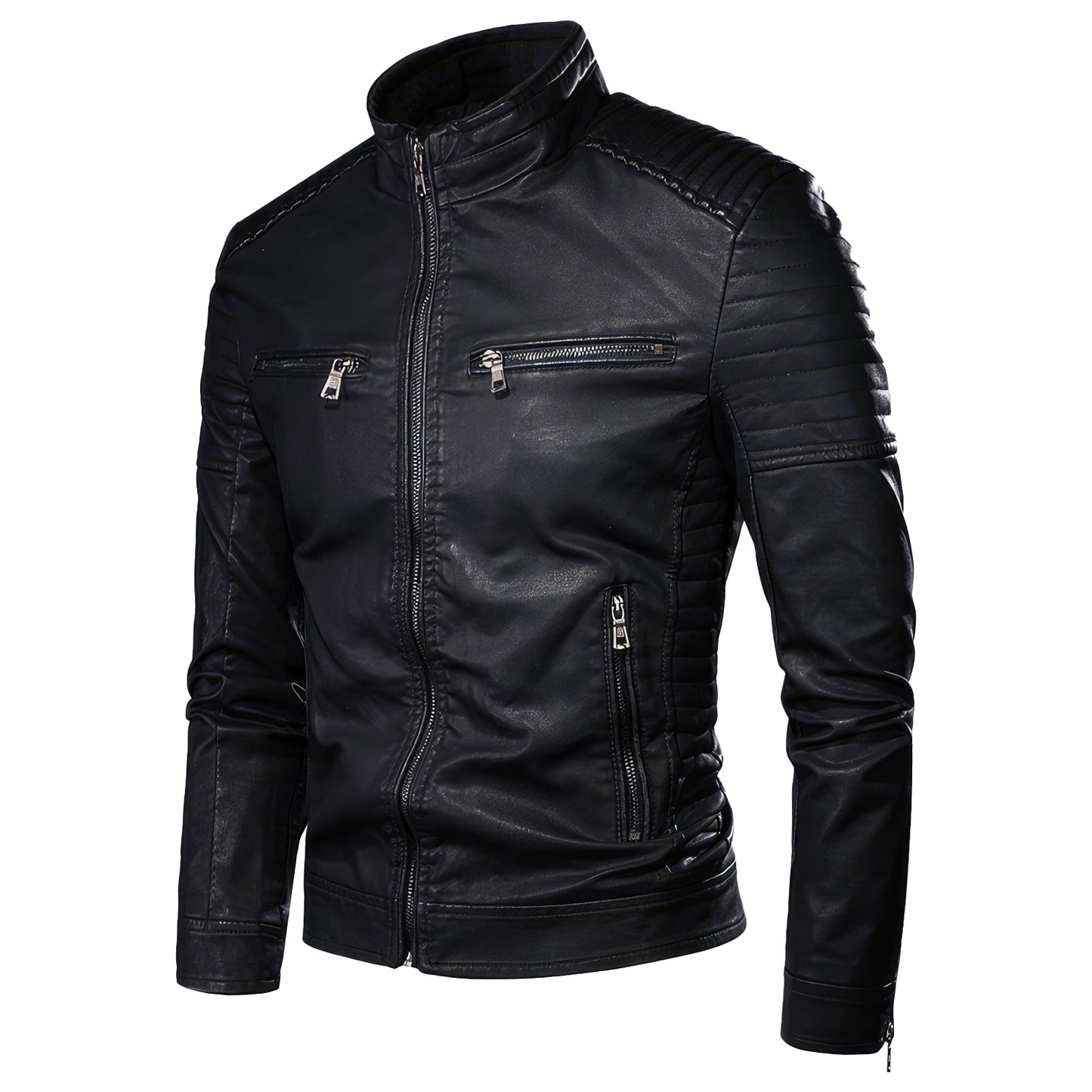 Men’s Black Biker Genuine Sheepskin Quilted Design Motor Rider Zip-Up Casual Slim Fit Sporty Scooter Outfit Leather Jacket