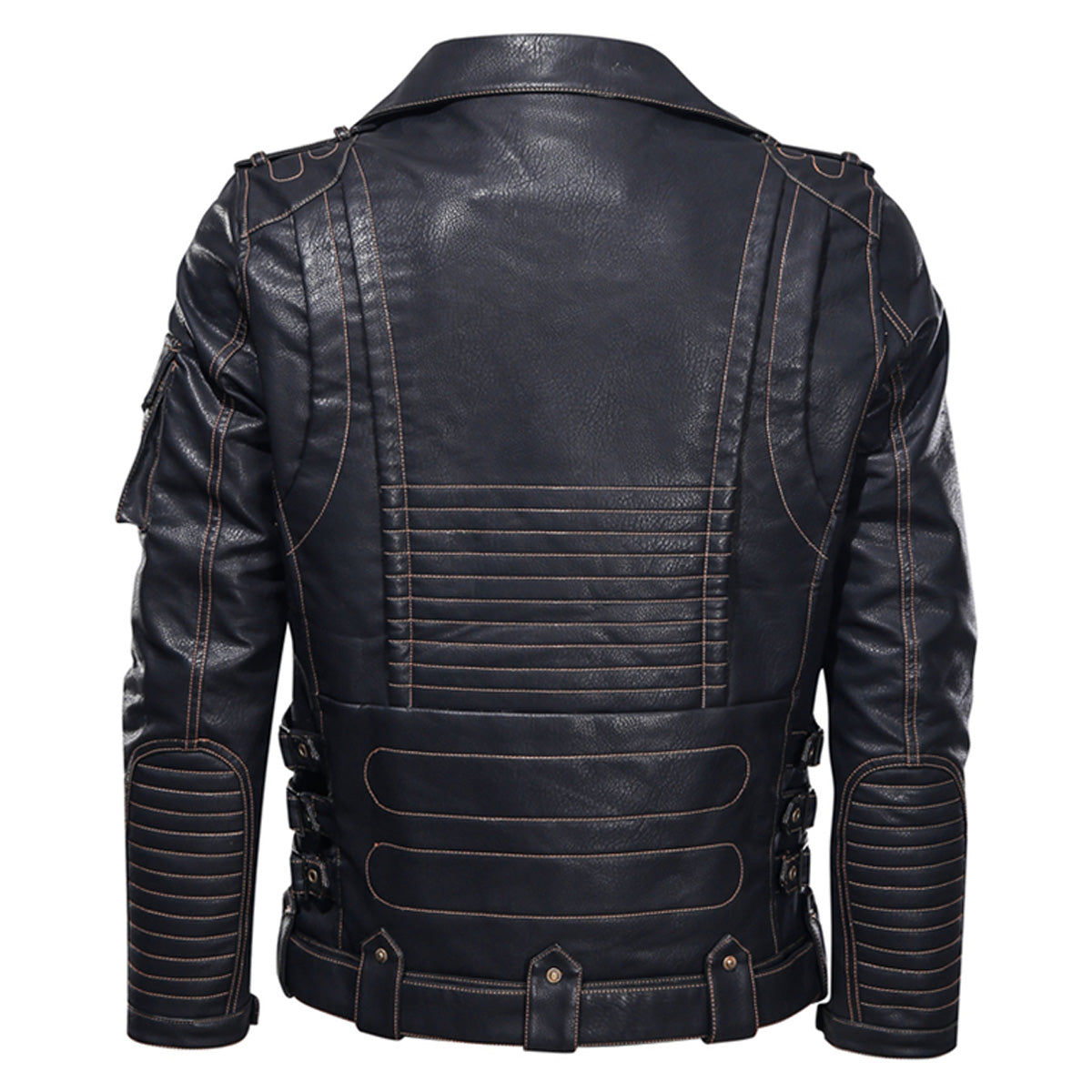 Men’s Black Biker Brando Genuine Cowskin Lapel Collar Fashion Casual Classic Asymmetric Café Racer Retro Lightweight Leather Jacket