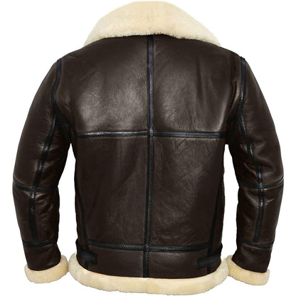 Men B3 Bomber Aviator Real Cream Fur Shearling Genuine Leather Brown Jacket For Winter