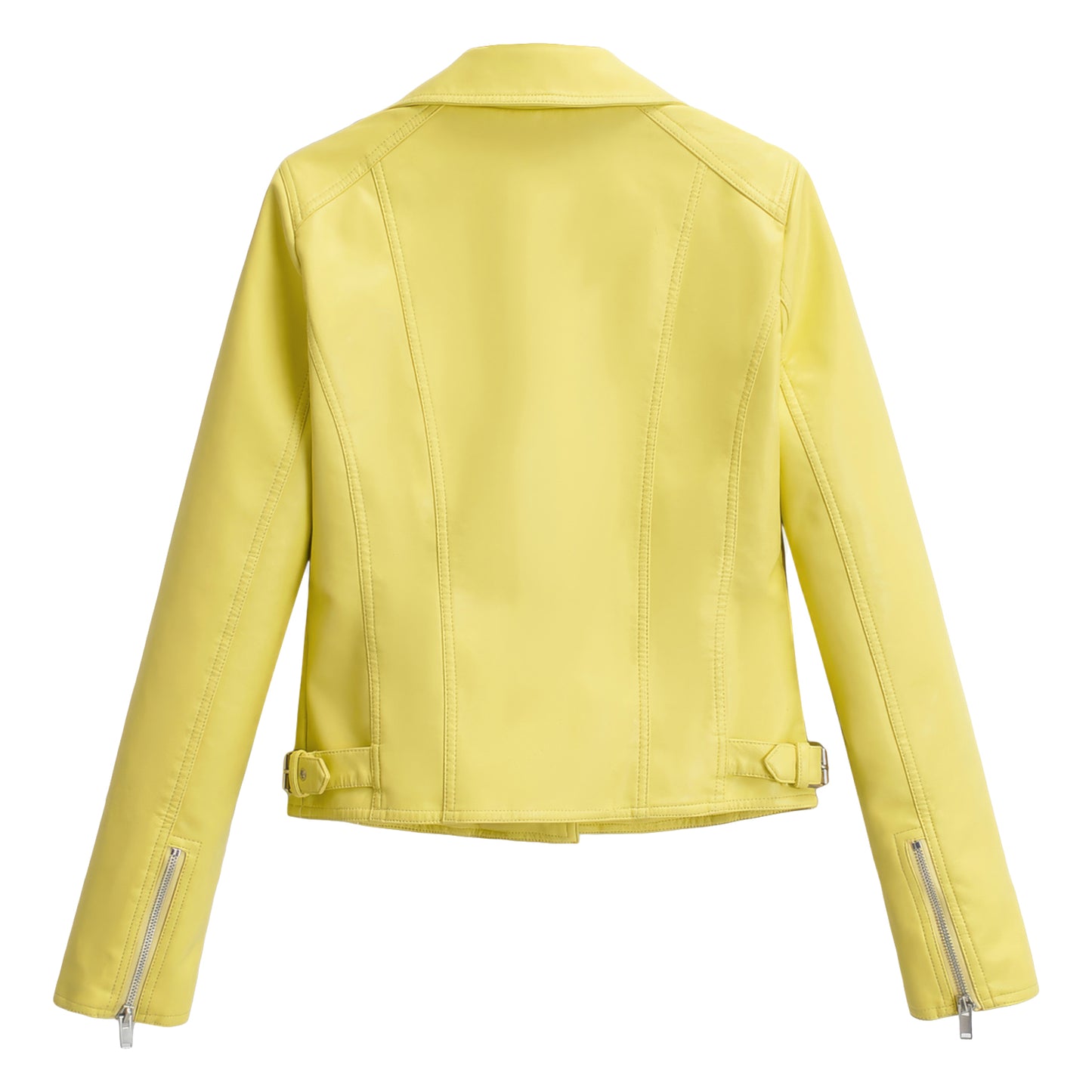 Women’s Yellow Biker Genuine Sheepskin Lapel Collar Café Racer Crossover Asymmetric Motorcycle Punk Leather Jacket