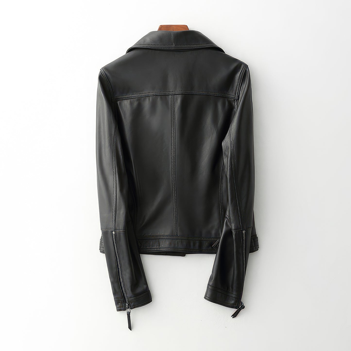 Women’s Black Biker Brando Genuine Sheepskin Casual Classic Versatile Sporty Scooter Slim Fit Asymmetric Leather Jacket
