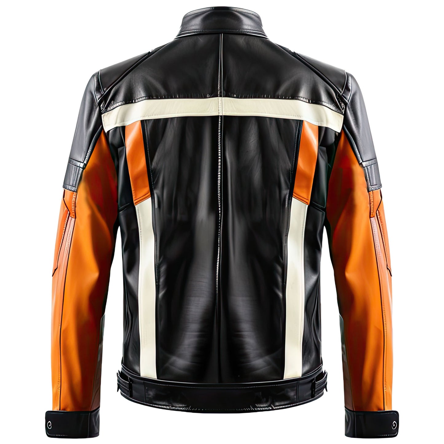 Men’s Orange Black Genuine Sheepskin Stand Collar Stylish Streetwear Multicolor Lightweight Zippered Soft Moto Biker Leather Jacket