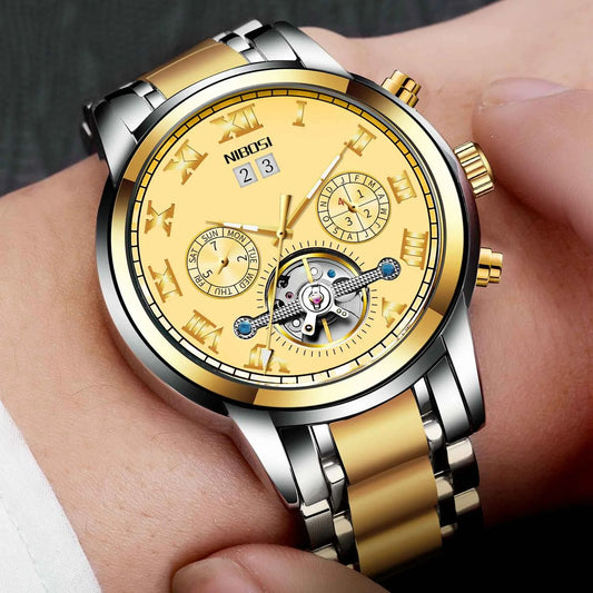 NIBOSI Automatic Mens Watches Chronograph Fashion Brand Luxury Mechanical Watch Men Casual Waterproof Clock Relogio Masculino