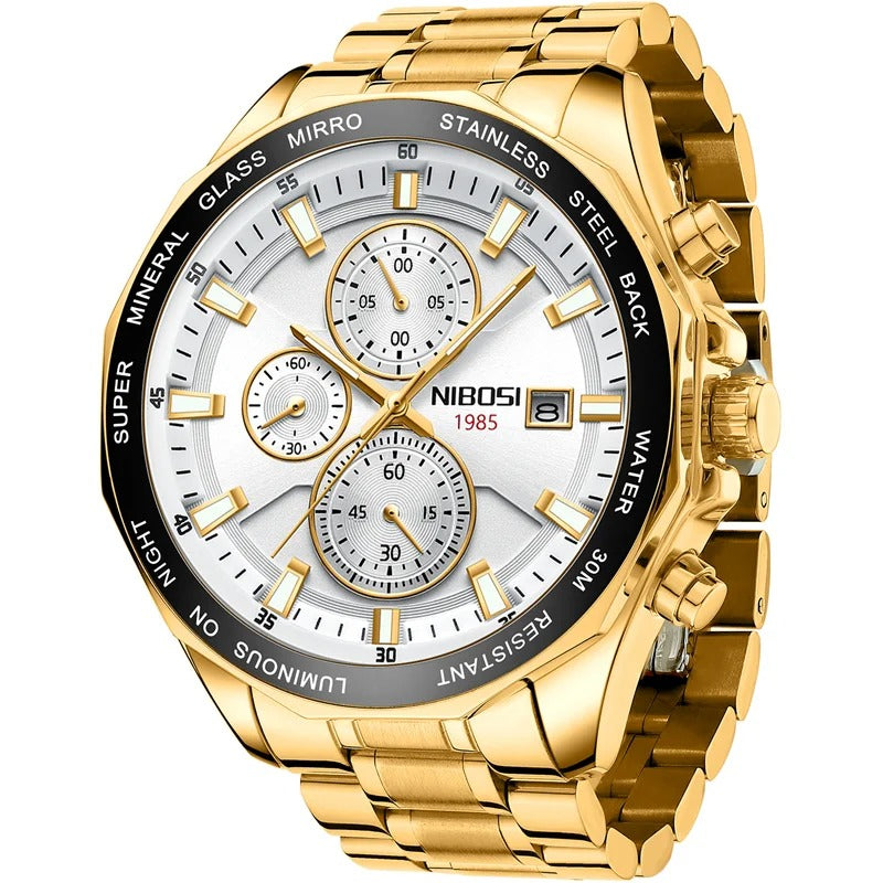 NIBOSI Fashion Big Watch Stainless Steel Top Brand Luxury Sport Chronograph Quartz Watches For Men Wristwatch Relogios Masculino