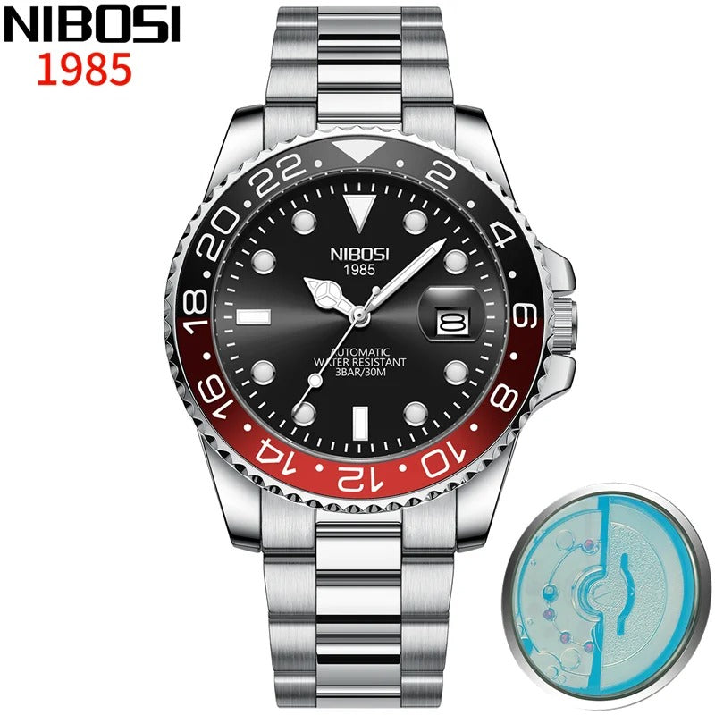 NIBOSI Luxury Men Mechanical Watches Stainless Steel Date Wristwatch Military Fashion Top Brand Automatic Watch Reloj Hombre