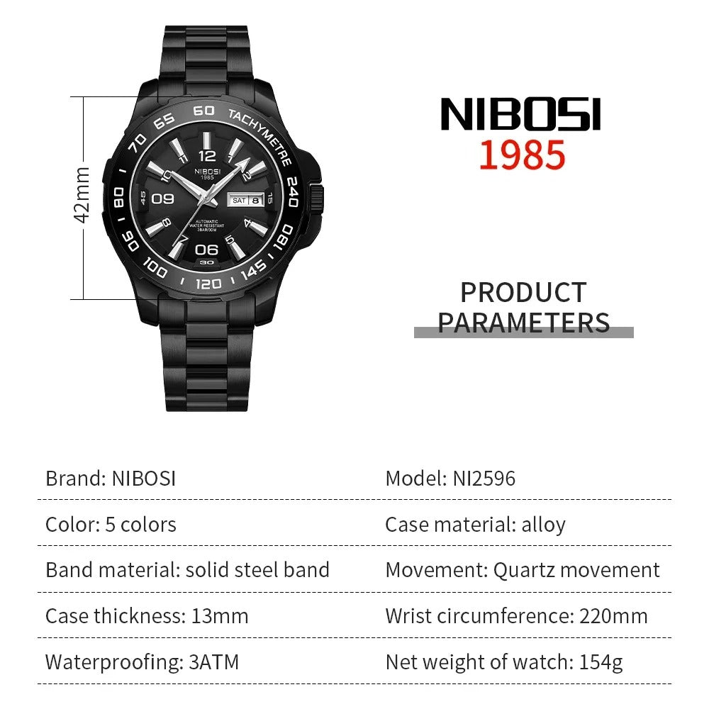 NIBOSI Mechanical Mens Watches Top Brand Luxury Military Men's Wristwatch Automatic Watch Waterproof Sports Calendar Week Clock