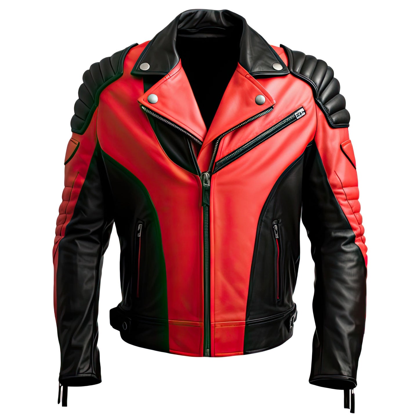 Men’s Black Red Genuine Sheepskin Crossover Biker Lapel Collar Quilted Soft Classy Moto Biker Leather Jacket