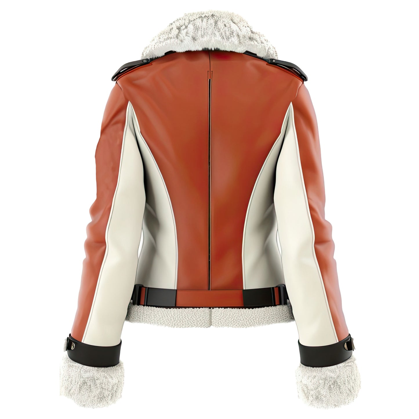 Women’s Brown White Genuine Sheepskin Sherpa Shearling Faux Fur Lined Biker Outfit Warm Belted Soft Café Racer Leather Jacket