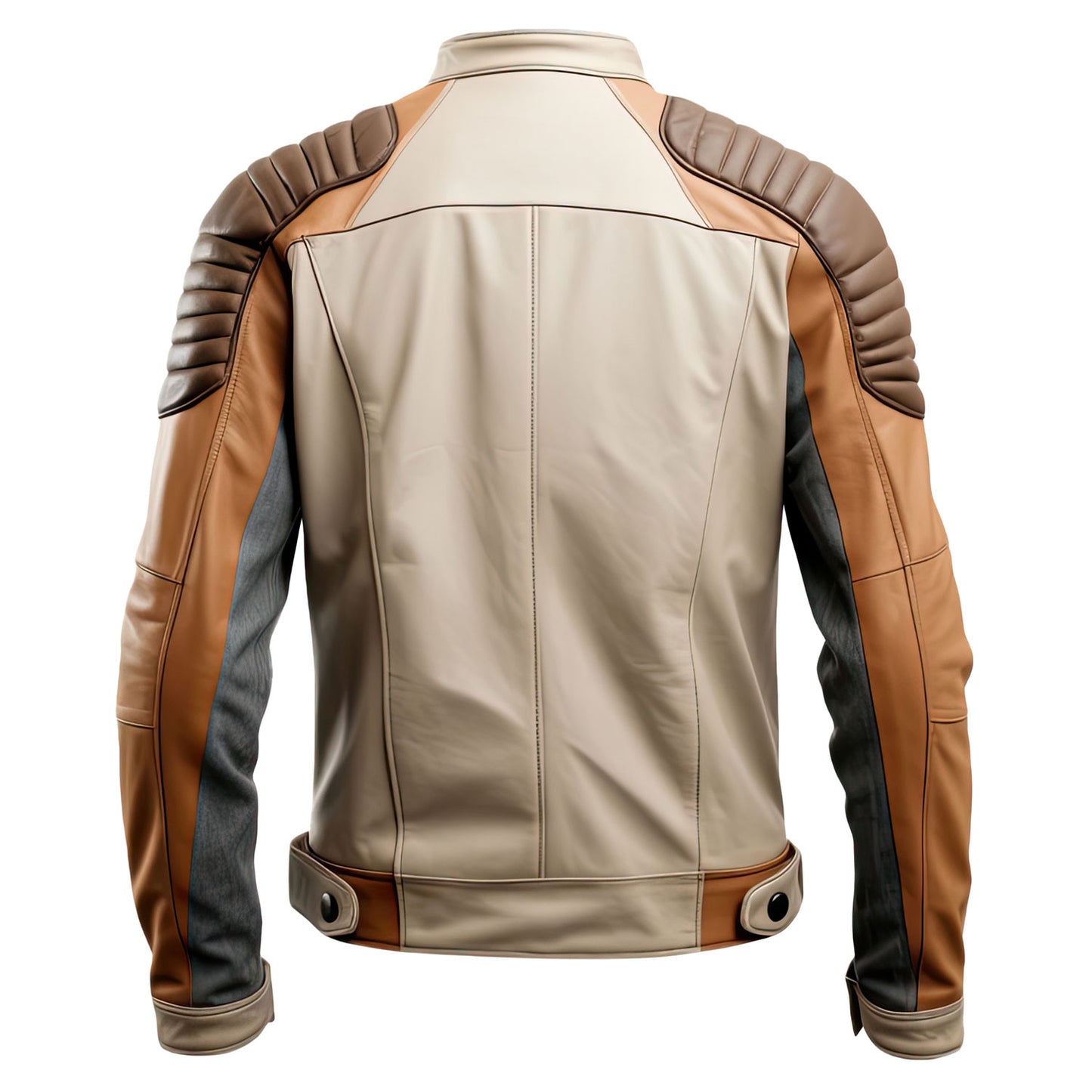 Men’s Beige Brown Genuine Sheepskin Quilted Shoulders Classy Biker Multicolor Café Racer Outfit Motorcycle Rider Leather Jacket
