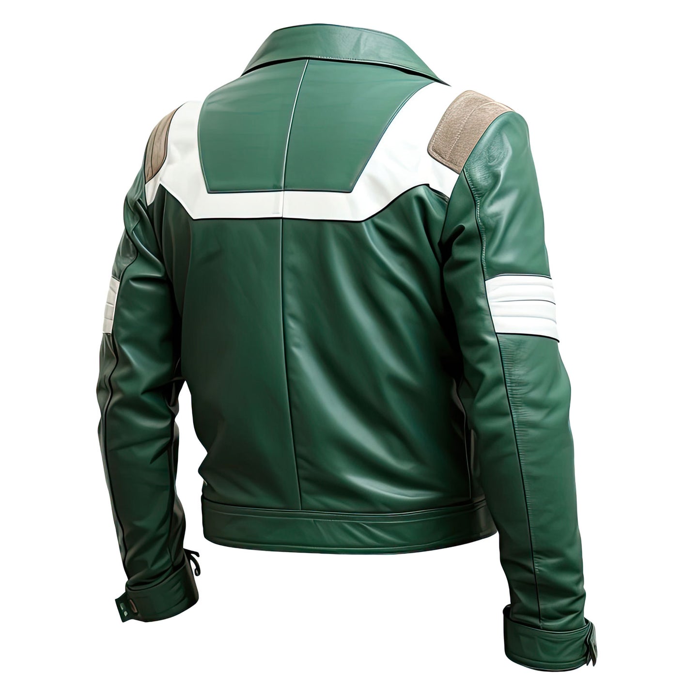 Men’s Forest Green Genuine Sheepskin Shirt Collar Moto Biker Zip-Up Smooth Lightweight Belted Café Racer Leather Jacket