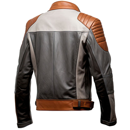 Men’s Copper Brown Grey Genuine Sheepskin Stand Collar Biker Rider Moto Racer Quilted Classy Casual Leather Jacket