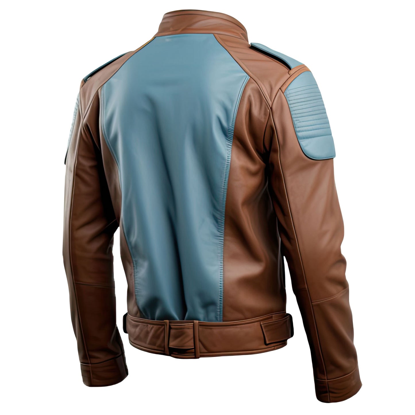 Men’s Dusty Blue Brown Genuine Sheepskin Stand Collar Zip-up Biker Racing Smooth Stylish Café Racer Leather Jacket