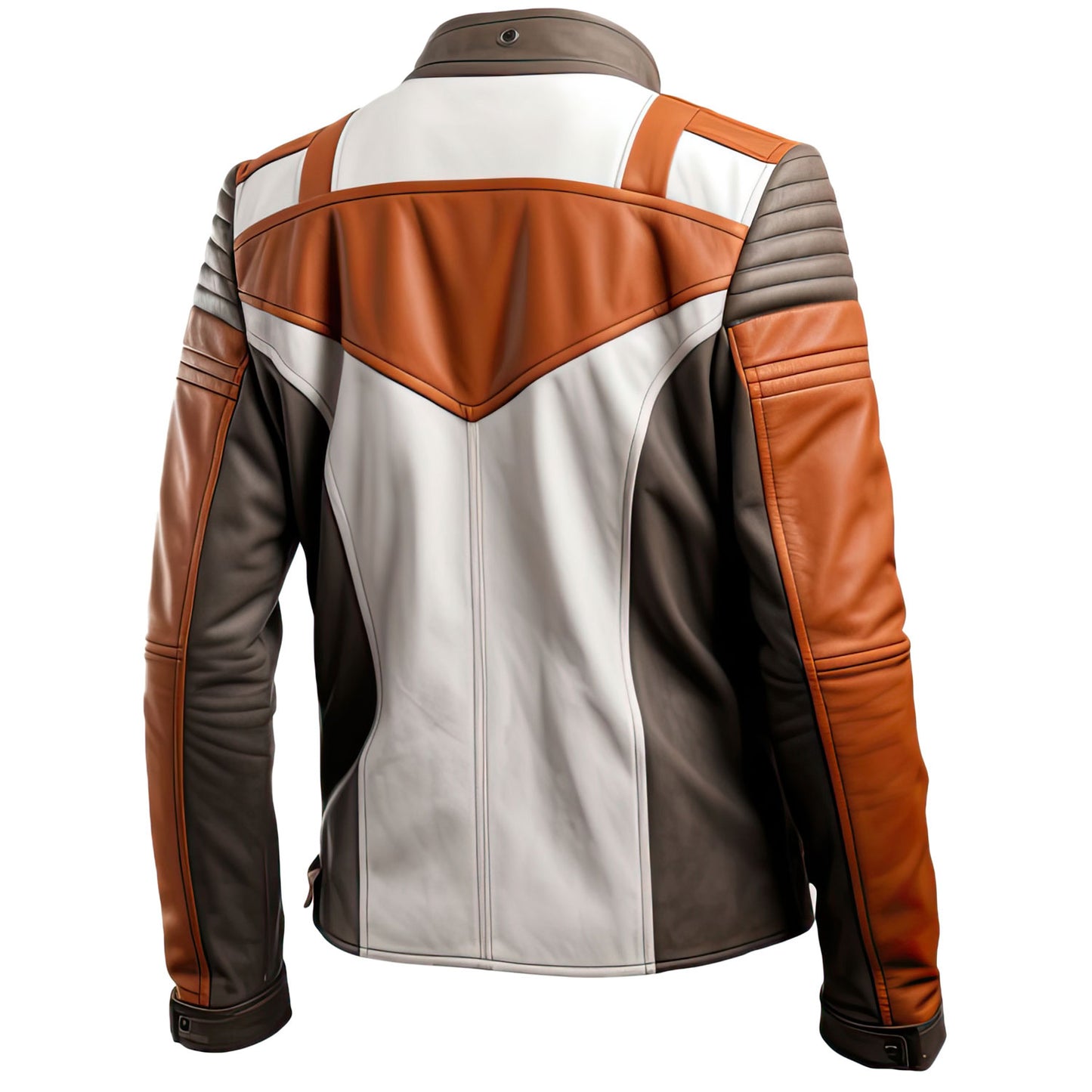 Men’s Brown White Genuine Sheepskin Stand Collar Classy Casual Moto Biker Outfit Smooth Lightweight Café Racer Leather Jacket