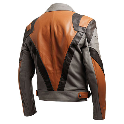 Men’s Grey Brown Genuine Sheepskin Stylish Lapel Collar Slim-fit Multi Zipper Motorcycle Lightweight Punk Leather Jacket