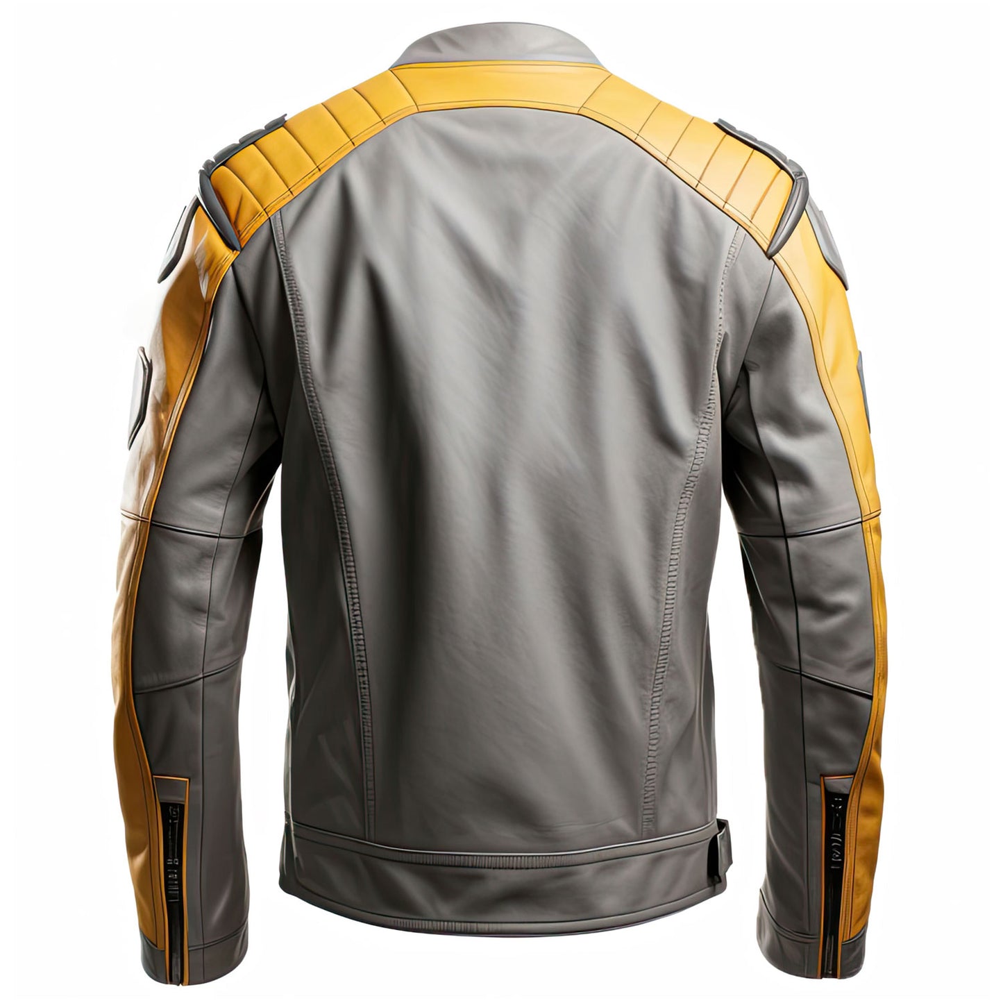 Men’s Grey Mustard Genuine Sheepskin Stand Collar Zip-up Racing Outerwear Biker Smooth Café Racer Leather Jacket