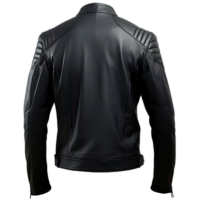 Men’s Black Genuine Sheepskin Biker Stand Collar Zip-up Sportswear Quilted Lightweight Stylish Scooter Leather Jacket