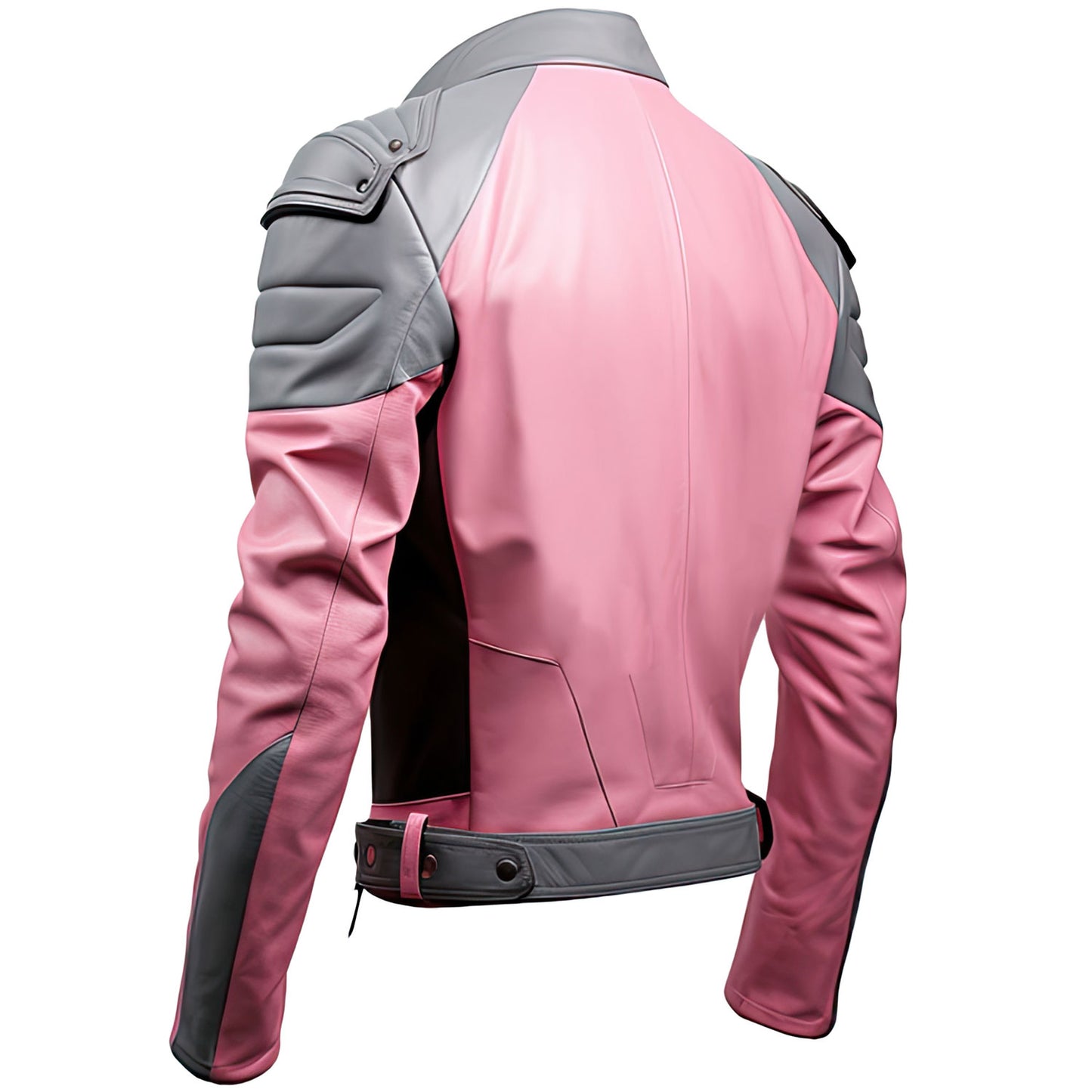 Men’s Pink Grey Genuine Sheepskin Stand Collar Smooth Café Racer Outfit Classy Motorcycle Biker Multizipper Leather Jacket