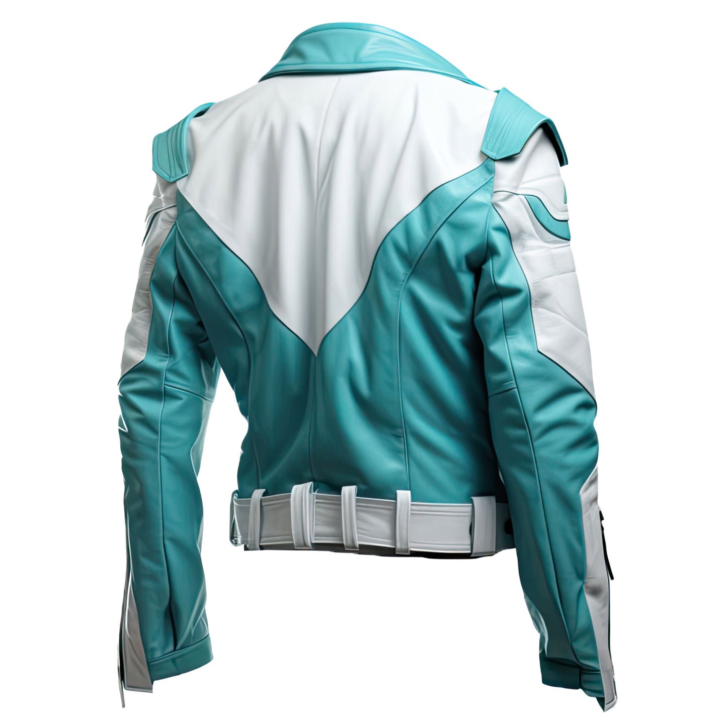 Men’s Turquoise Blue White Genuine Sheepskin Notch Lapel Collar Zip-Up Slim Fit Biker Outfit Casual Lightweight Leather Jacket