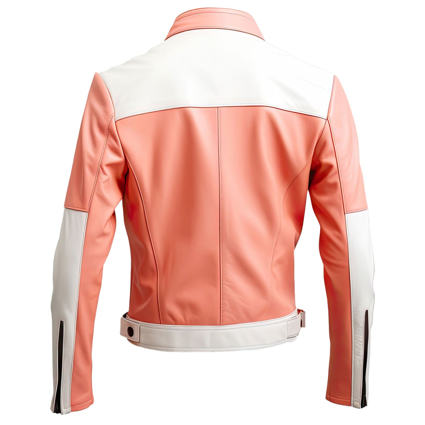 Men’s Tea Pink White Genuine Sheepskin Stand Collar Biker Rider Outfit Casual Classy Café Racer Lightweight Leather Jacket