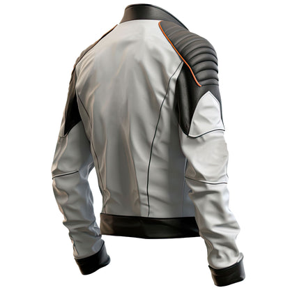 Men’s Charcoal Black White Genuine Sheepskin Quilted Shoulders Fashionable Lightweight Smooth Biker Leather Jacket