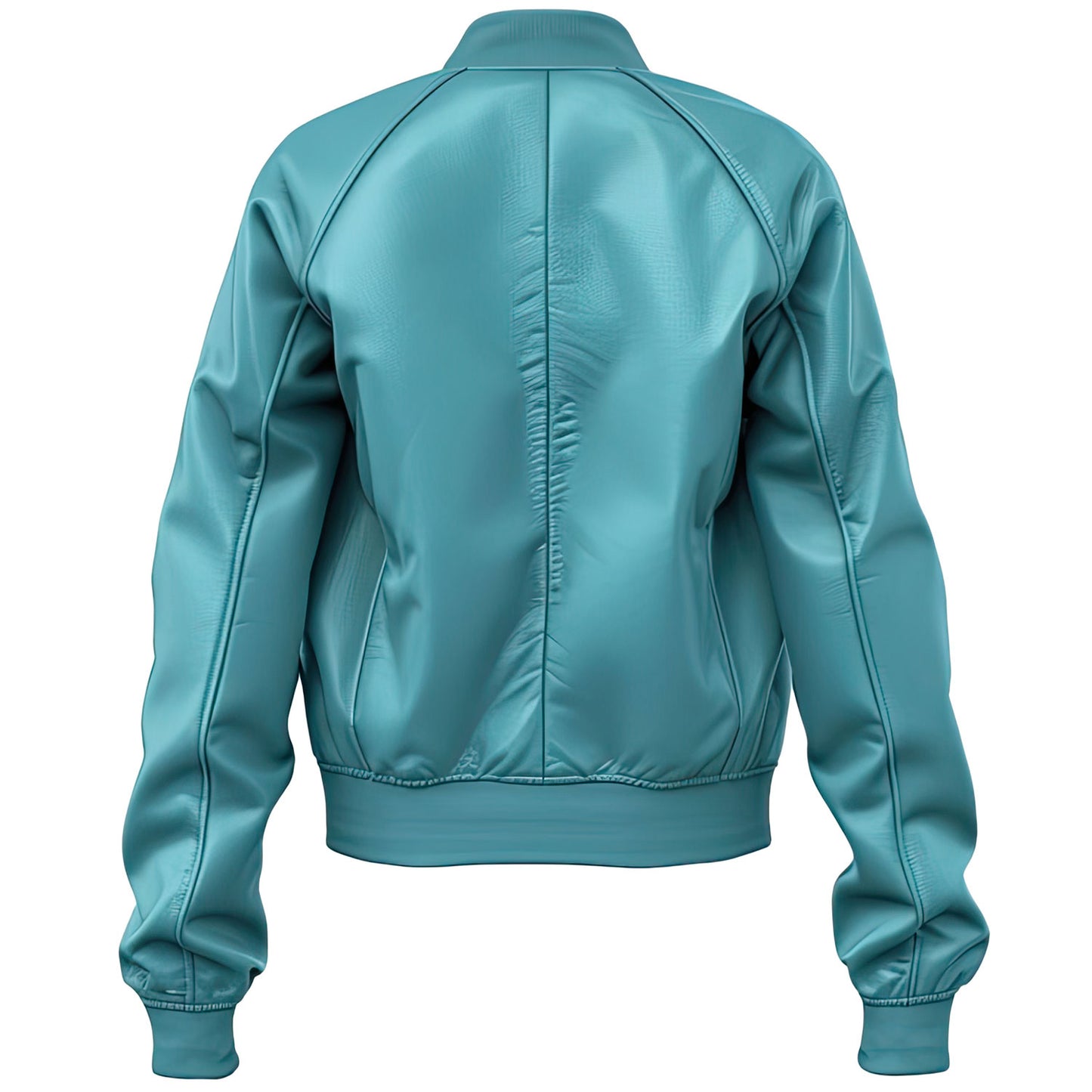 Women’s Turquoise Blue Genuine Sheepskin Winter Warm Outerwear Rib Knit Smooth Sporty Zip-up Bomber Leather Jacket