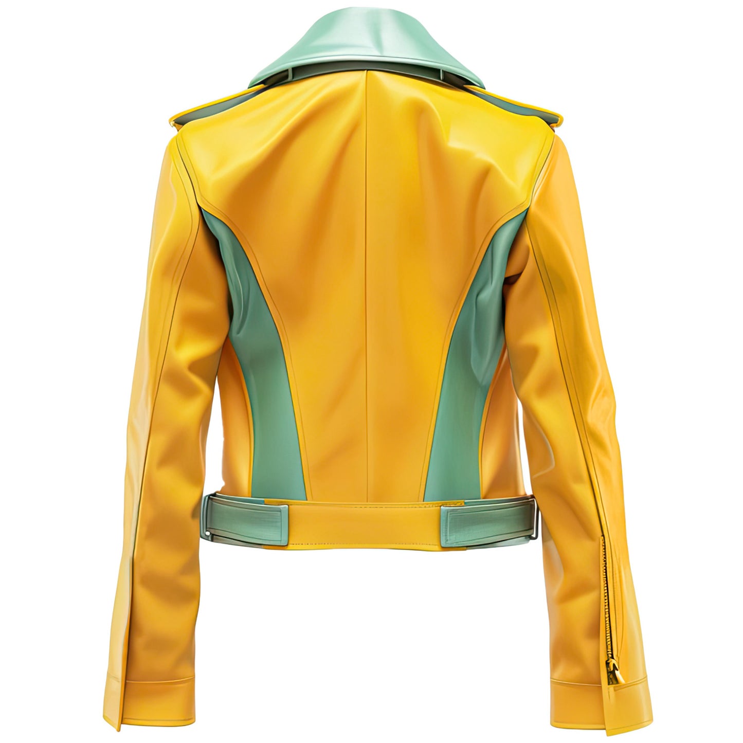Women’s Yellow Mint Green Genuine Sheepskin Crossover Lapel Collar Fashionable Asymmetric Slim-fit Moto Biker Leather Jacket