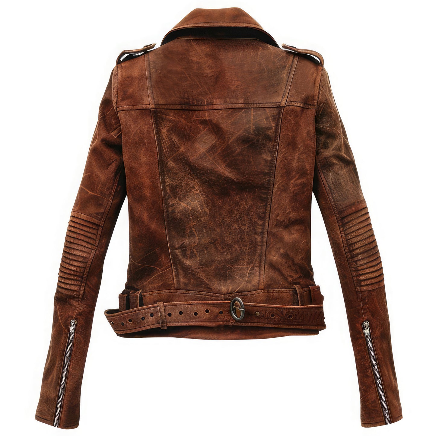 Women’s Distressed Brown Genuine Suede Fashionable Notch Lapel Collar Warm Streetwear Lightweight Zip-up Sporty Rider Leather Jacket