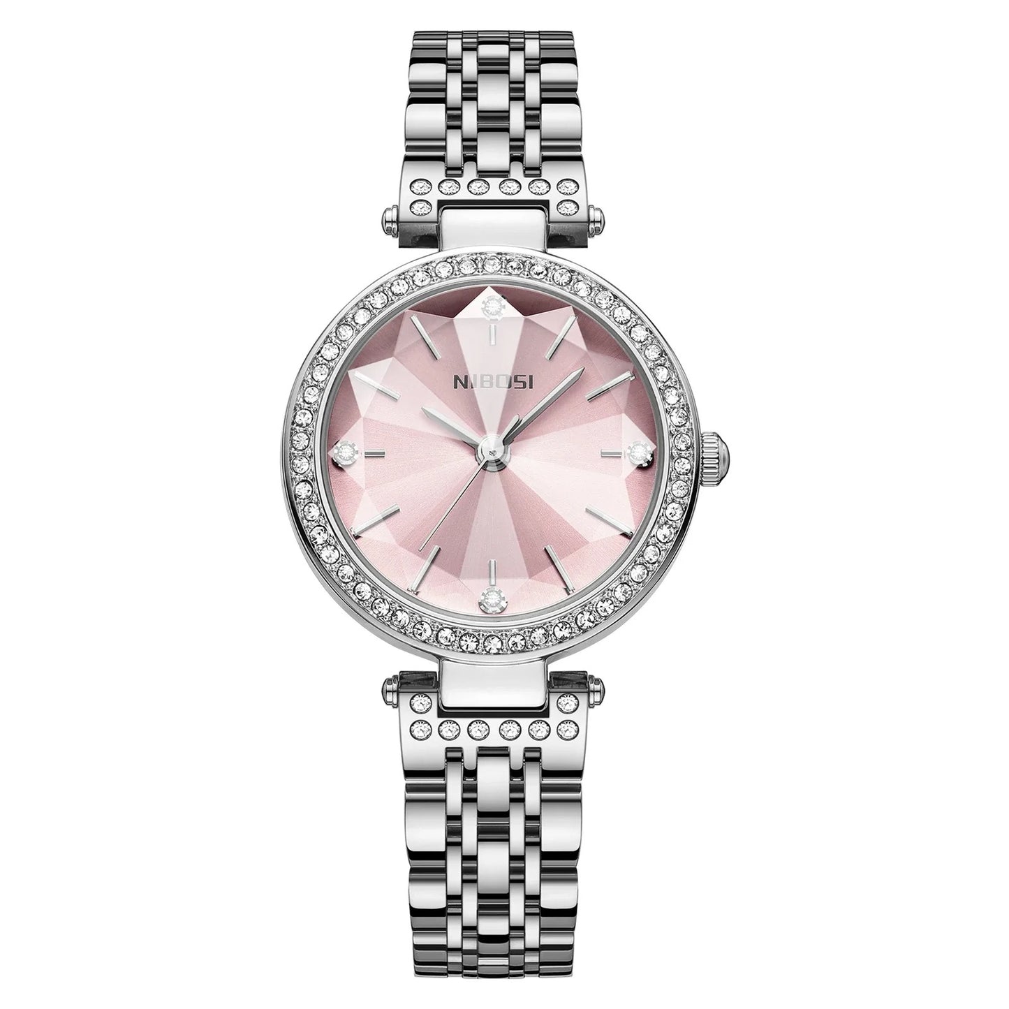NIBOSI Simple Romantic Female Watch Rhinestone Dial Rhombus Stainless Steel Luxury Lady Quartz Wristwatches Relogio Feminino