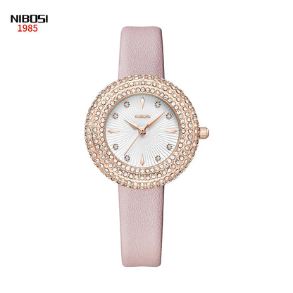 NIBOSI Watches for Women Analog Women Watch with Diamond Stylish Leather Band Wrist Watch for Ladies Girl Watch Relogio Feminino