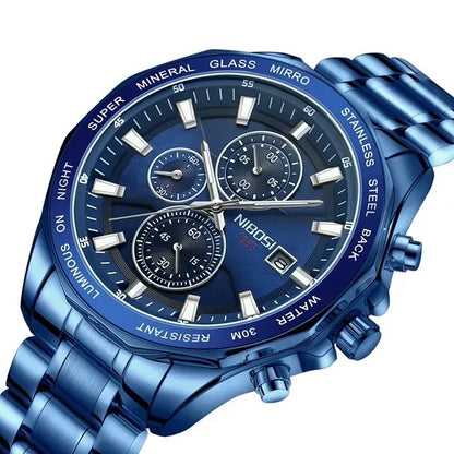 NIBOSI Fashion Big Watch Stainless Steel Top Brand Luxury Sport Chronograph Quartz Watches For Men Wristwatch Relogios Masculino