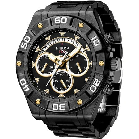 NIBOSI Fashion Large Mens Watches Top Brand Luxury Stainless Steel Gold Quartz Watch For Men Waterproof Sport Relogio Masculino